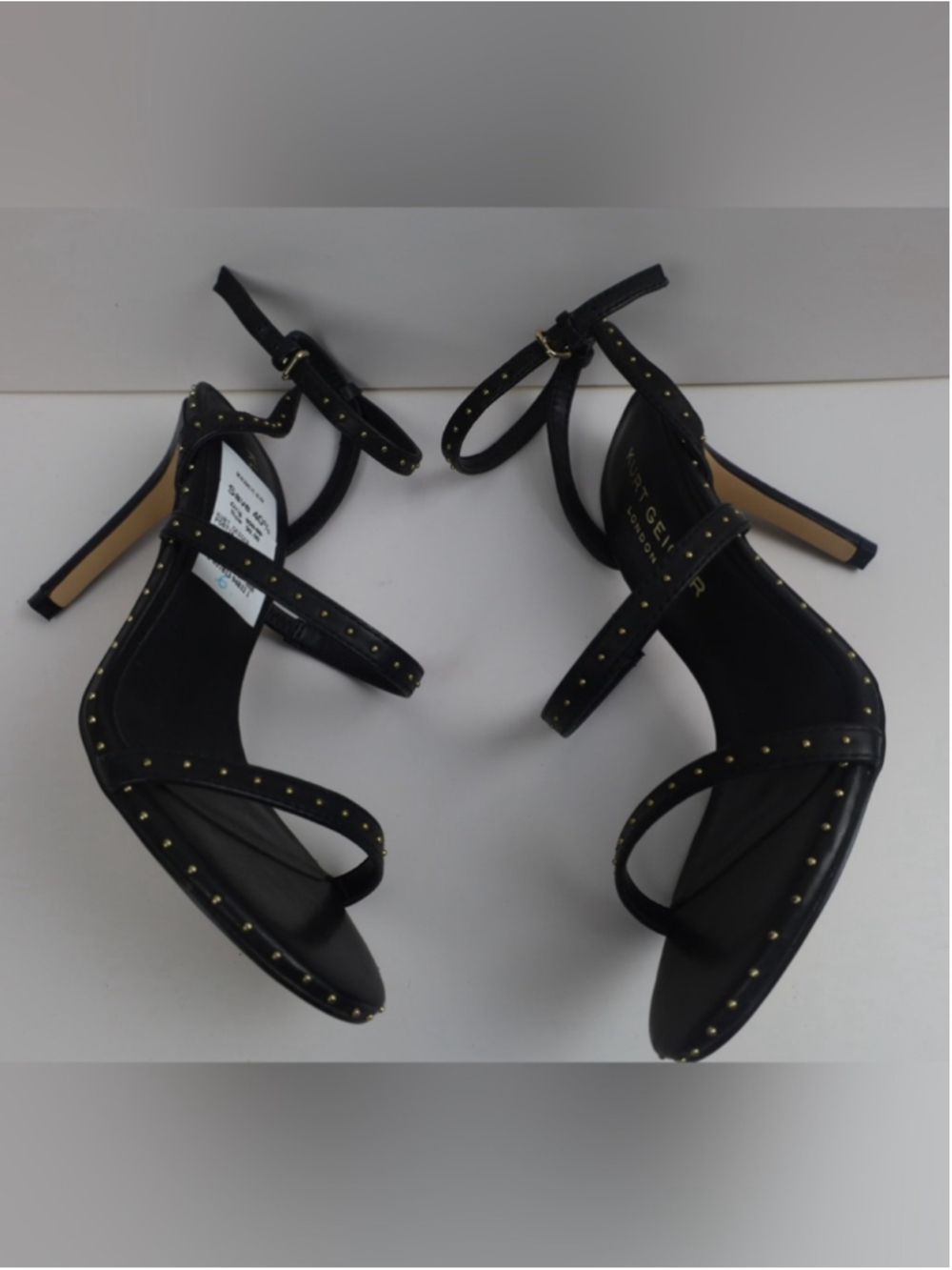 Kurt Geiger Portia Black Leather Gold Studded Strappy Heel Sandal -36.5/6.5 0511 - Picture 7 of 15